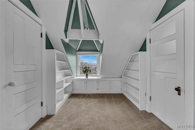 spacious closet featuring vaulted ceiling and carpet