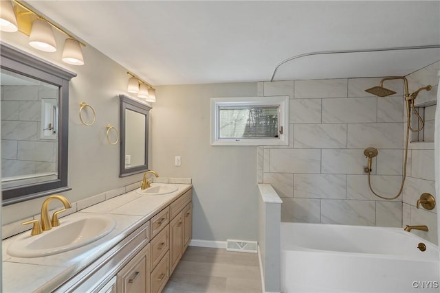 3158 W Lake Rd, Cazenovia, NY 13035 - full bath featuring a sink, visible vents, double vanity, and bathing tub / shower combination