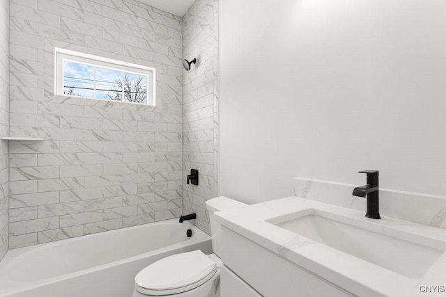 full bathroom featuring vanity, tub / shower combination, and toilet