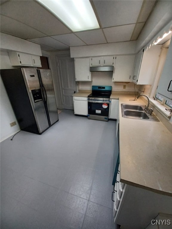 482 Roe Ave, Elmira-City, NY 14901 - kitchen with a paneled ceiling, appliances with stainless steel finishes, a sink, and under cabinet range hood