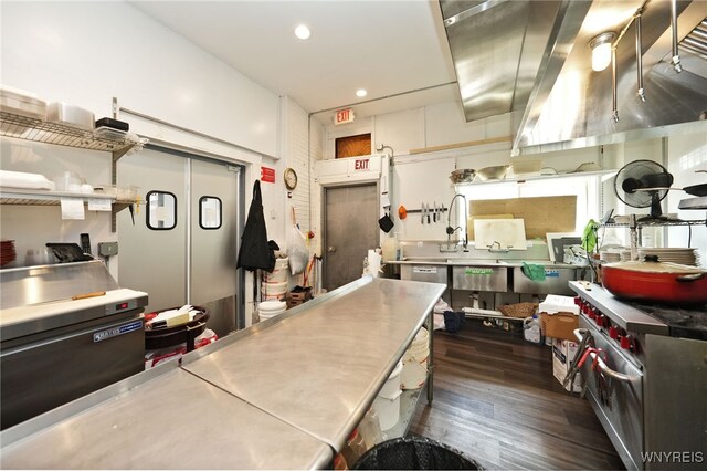894 Tonawanda St, Buffalo, NY 14207 - kitchen with open shelves, stainless steel countertops, dark wood finished floors, and recessed lighting
