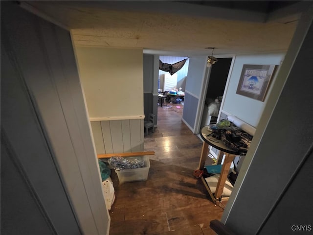 1358 Hudson Ave, Rochester, NY 14621 - hall featuring dark wood-style flooring and wainscoting