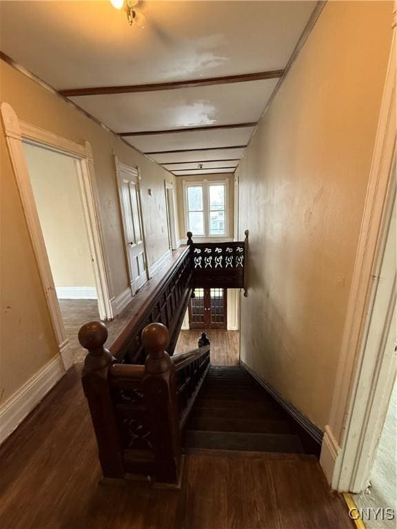620 Court St, Syracuse, NY 13208 - stairs with baseboards and wood finished floors