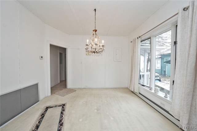 8784 Lake Shore Rd, Evans, NY 14006 - unfurnished dining area featuring a chandelier and baseboard heating