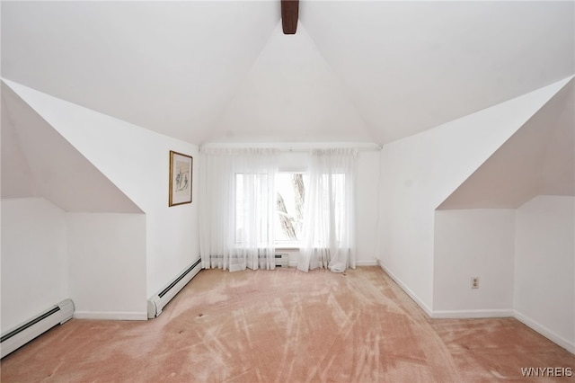 8784 Lake Shore Rd, Evans, NY 14006 - additional living space with baseboard heating, vaulted ceiling, carpet, and baseboards