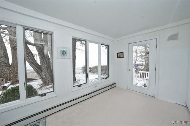 8784 Lake Shore Rd, Evans, NY 14006 - unfurnished sunroom featuring a baseboard heating unit