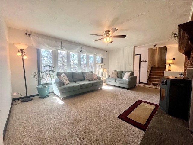 115 Forest Hills Dr, Elmira, NY 14905 - living area with a ceiling fan, stairway, and carpet floors