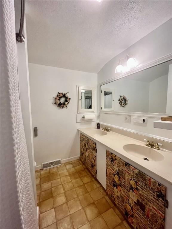 115 Forest Hills Dr, Elmira, NY 14905 - bathroom with a textured ceiling, visible vents, a sink, and double vanity
