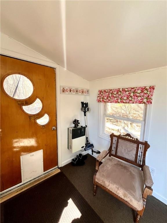 115 Forest Hills Dr, Elmira, NY 14905 - sitting room featuring vaulted ceiling, carpet, and heating unit