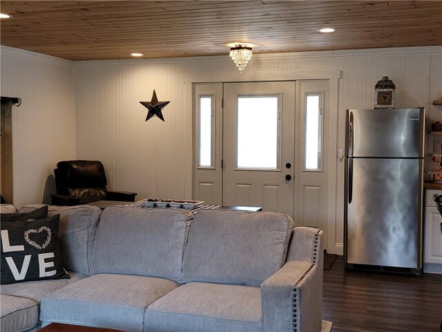 204 Ives Settlement Rd, Guilford, NY 13780 - living area featuring recessed lighting, wooden ceiling, and dark wood finished floors