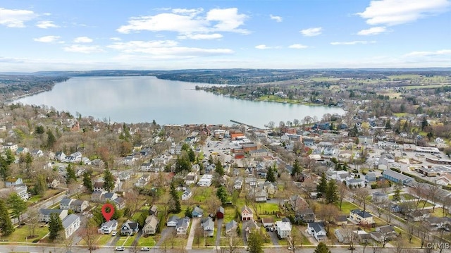 26 E Elizabeth St, Skaneateles, NY 13152 - aerial overview of property's location with a large body of water and nearby suburban area