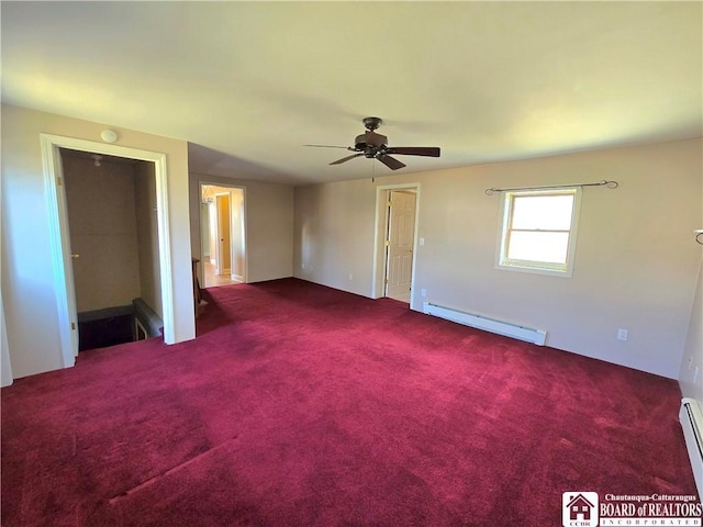 216 S Pleasant St, Shinglehouse, PA 16748 - interior space with ceiling fan, baseboard heating, a baseboard heating unit, and carpet floors