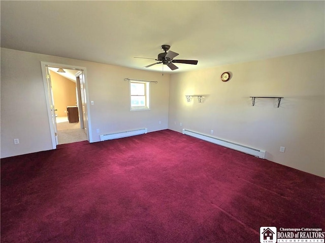 216 S Pleasant St, Shinglehouse, PA 16748 - carpeted empty room with a ceiling fan, a baseboard heating unit, and baseboard heating