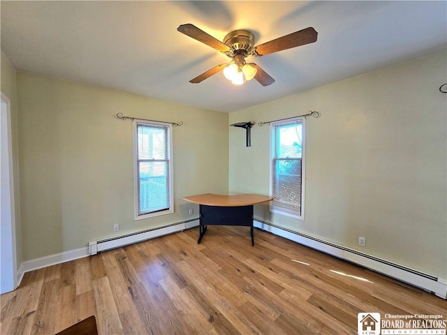 216 S Pleasant St, Shinglehouse, PA 16748 - spare room featuring baseboard heating, wood finished floors, and ceiling fan