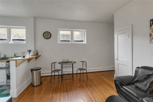 153 Allen St, Buffalo, NY 14201 - sitting room featuring plenty of natural light, light wood-style flooring, a baseboard radiator, and baseboards