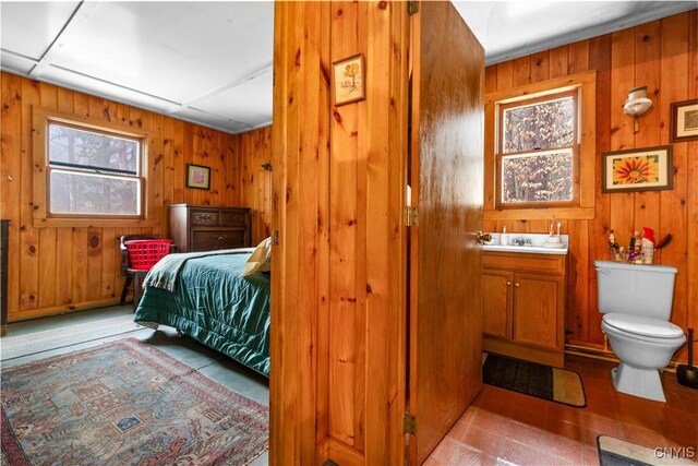 172 Green St, Ephratah, NY 13452 - bedroom with a sink, wood walls, and multiple windows