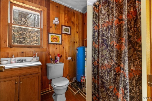 172 Green St, Ephratah, NY 13452 - full bath featuring wooden walls, toilet, curtained shower, and vanity