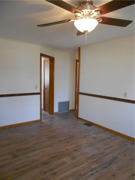 613 Hatfield St, Horseheads, NY 14845 - empty room with visible vents, baseboards, a ceiling fan, and wood finished floors