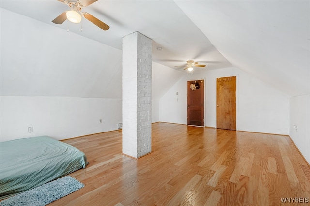 43 Freund St, Buffalo, NY 14211 - bonus room featuring vaulted ceiling, ornate columns, a ceiling fan, and wood finished floors