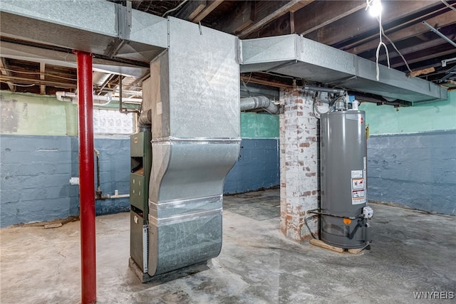 43 Freund St, Buffalo, NY 14211 - unfinished basement featuring water heater and heating unit