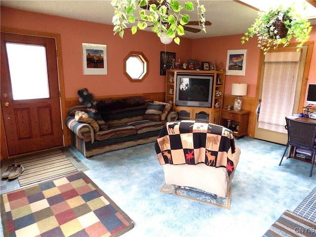 living room with light colored carpet