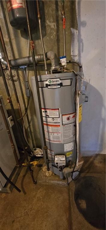 utility room with gas water heater
