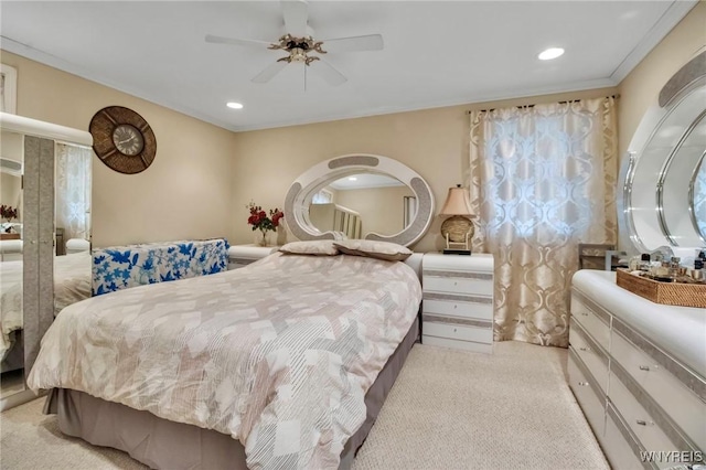 4757 N Bailey Ave, Amherst, NY 14226 - bedroom with light carpet, ceiling fan, and recessed lighting