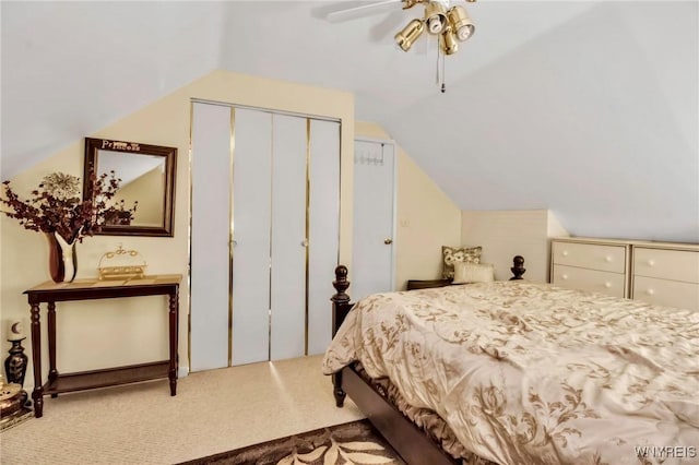 4757 N Bailey Ave, Amherst, NY 14226 - carpeted bedroom featuring ceiling fan, a closet, and lofted ceiling