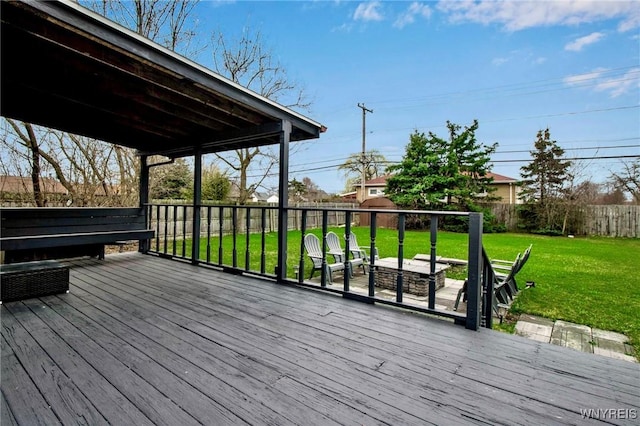 4757 N Bailey Ave, Amherst, NY 14226 - wooden deck featuring a fenced backyard and a lawn