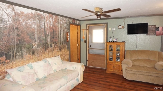 50 Apache Springs Rd, Boylston, NY 13083 - living room featuring wood finished floors, a ceiling fan, and crown molding