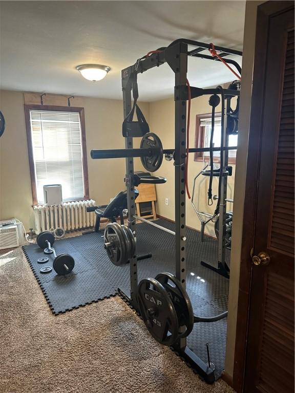 workout room with carpet and plenty of natural light