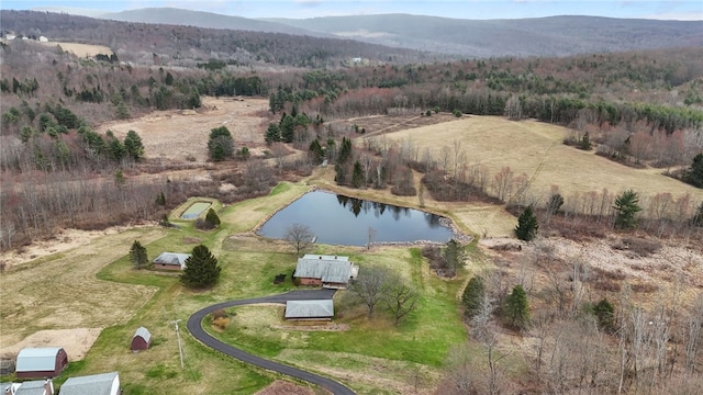 bird's eye view with a water and mountain view