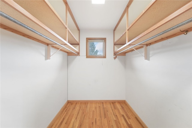 walk in closet with wood finished floors