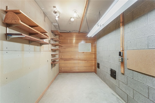 basement with concrete block wall