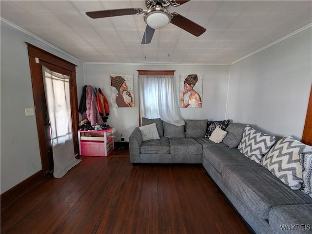 505 Canary St, Dunkirk-City, NY 14048 - unfurnished living room with crown molding, a ceiling fan, and wood finished floors