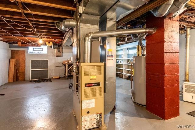 basement with water heater