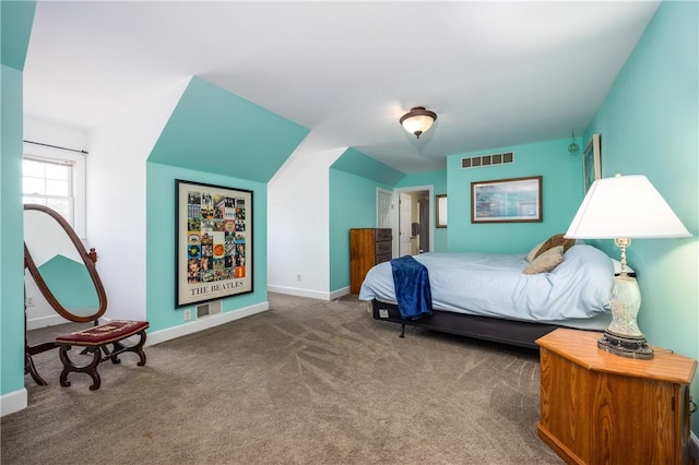 5572 Lakewood Trl, South Bristol, NY 14424 - bedroom with visible vents, baseboards, vaulted ceiling, and carpet floors