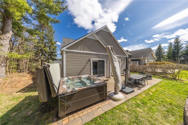 5572 Lakewood Trl, South Bristol, NY 14424 - back of house with a yard, fence, a patio, and a hot tub
