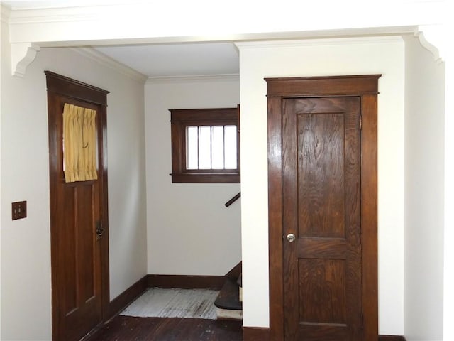 956 Hoffman St, Elmira-City, NY 14905 - interior space with dark wood-type flooring, baseboards, and ornamental molding