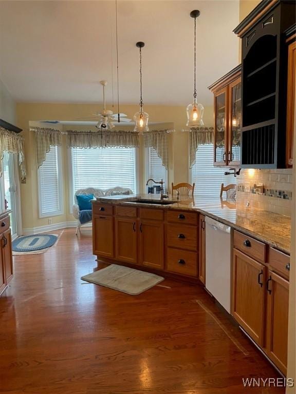 253 Glenvale Rd, Porter, NY 14174 - kitchen featuring a sink, hanging light fixtures, white dishwasher, and a healthy amount of sunlight