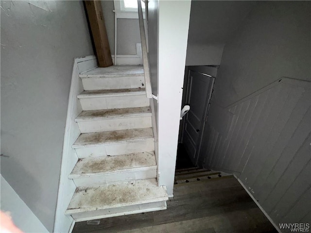 staircase with wood finished floors