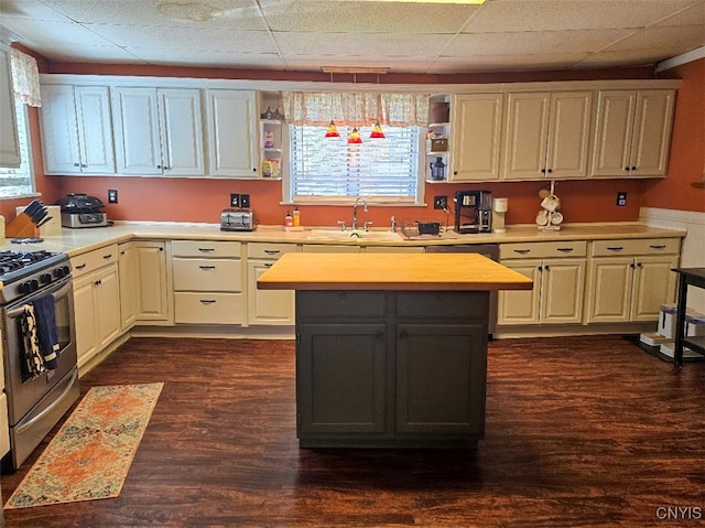 3012 Pleasant Ave, Vienna, NY 13308 - kitchen with light countertops, open shelves, a wealth of natural light, stainless steel range with gas stovetop, and a sink