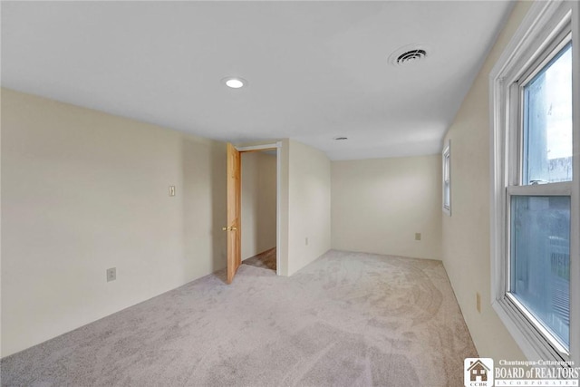 9056 Gross Rd, Cuba, NY 14727 - empty room with light carpet, visible vents, and recessed lighting