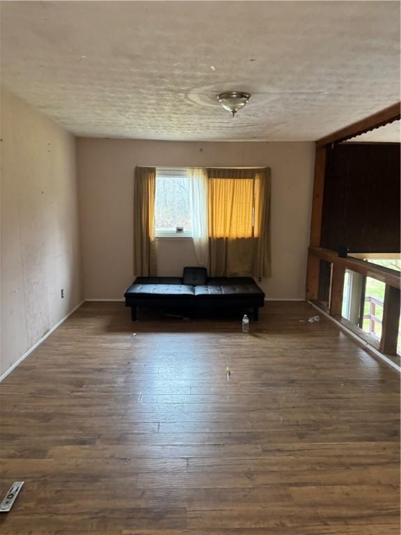 5125 Deliverance Ave, Williamson, NY 14505 - living room featuring a textured ceiling, a healthy amount of sunlight, and wood finished floors
