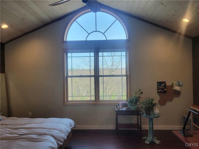 165 Howe St, Le Ray, NY 13612 - bedroom with vaulted ceiling, baseboards, wood finished floors, multiple windows, and wooden ceiling
