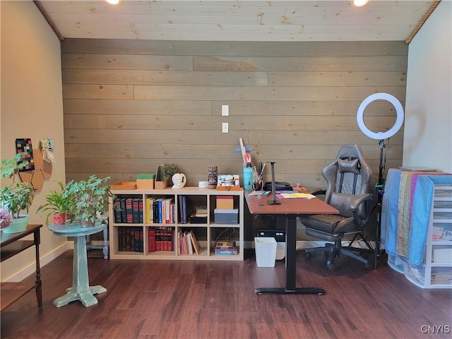 165 Howe St, Le Ray, NY 13612 - office area with wood finished floors, wooden walls, and wood ceiling