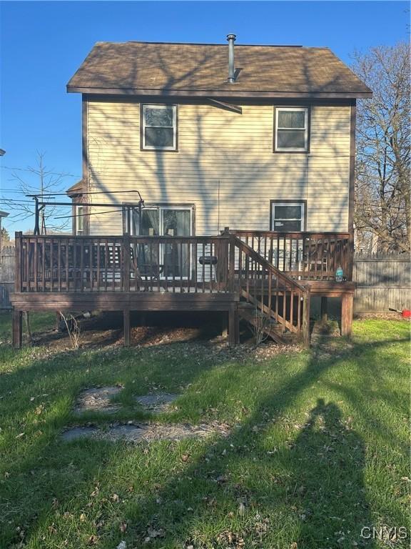 918 Midland Ave, Syracuse, NY 13205 - rear view of house with a yard, fence, and a wooden deck