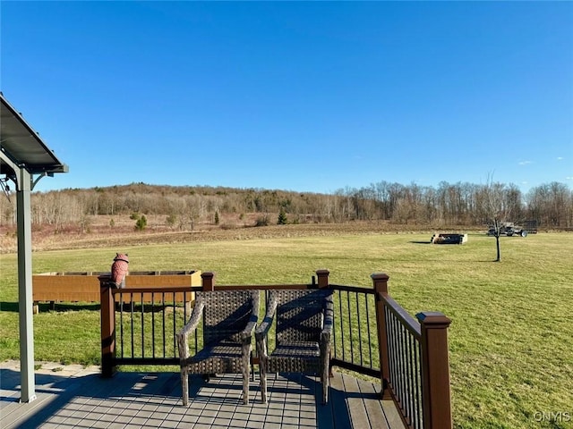 wooden deck with a lawn