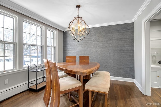 dining space featuring baseboards, an accent wall, and wallpapered walls