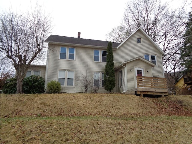 252 W 2nd St, Corning-City, NY 14830 - view of front of house featuring a deck and a chimney
